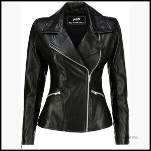 Real Lambskin Leather Motorcycle Jacket with Asymmetrical Zip